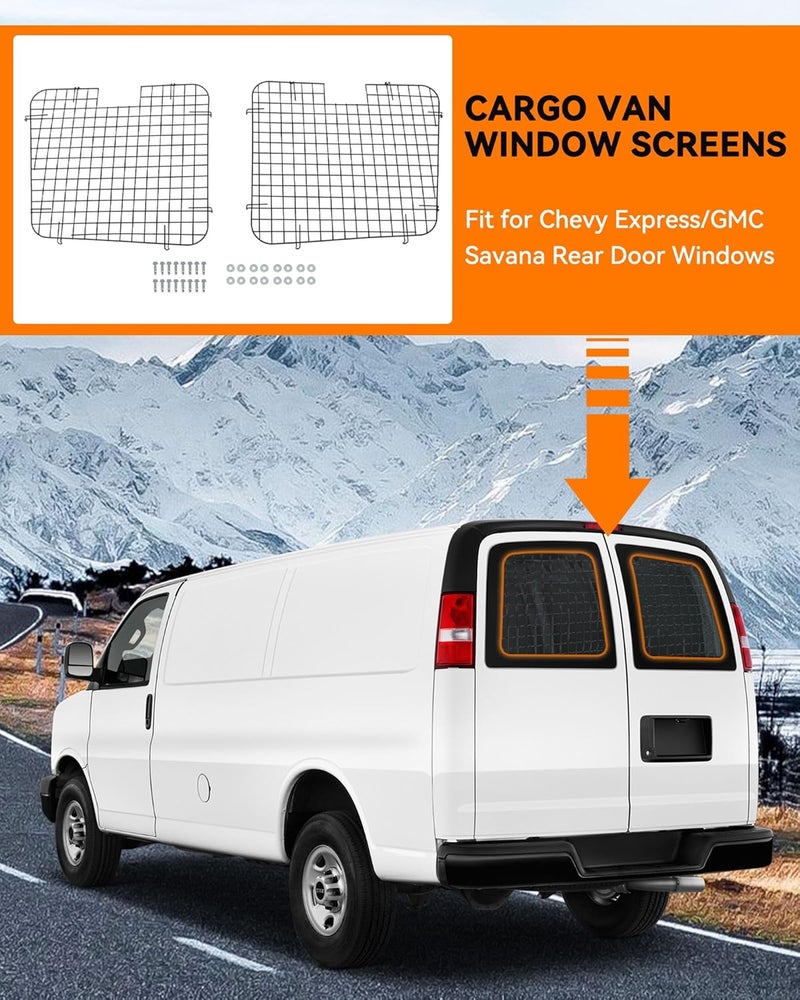 MELIPRON Rear Window Security Screens Fit for Chevy Express/GMC Savana Cargo Van Safety Screens 2PCS - Image 2